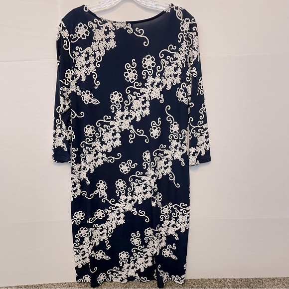 JM Studio by John Meyer Women’s Navy Blue & White 3/4 Sleeve Sheath Dress Sz 1X - Picture 2 of 9